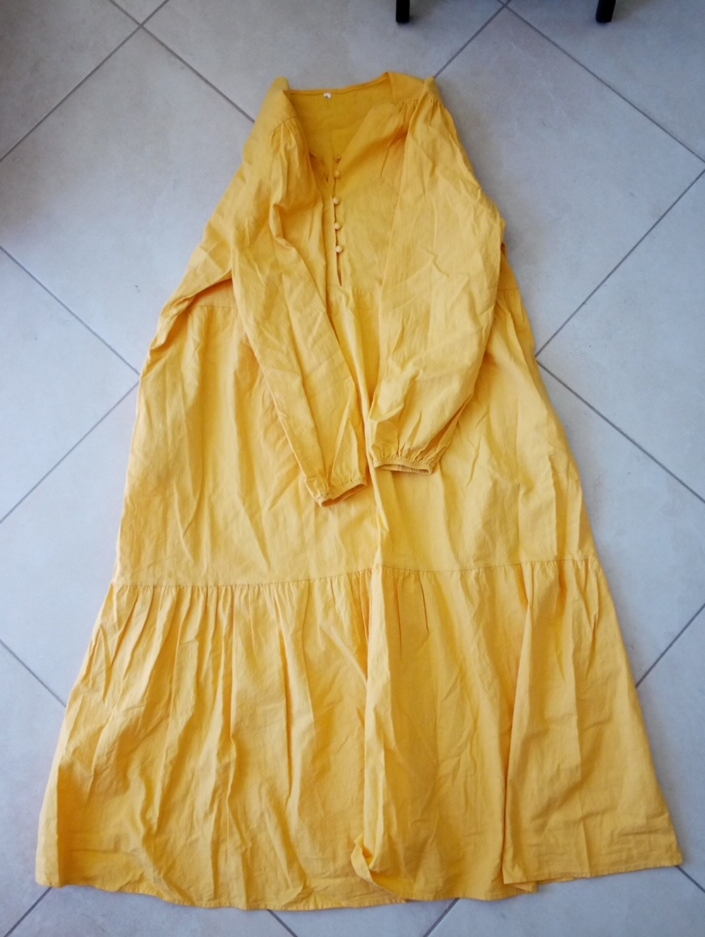Women's Mustard Yellow Tiered Maxi Dress with V-Neck - Picture 11 of 12